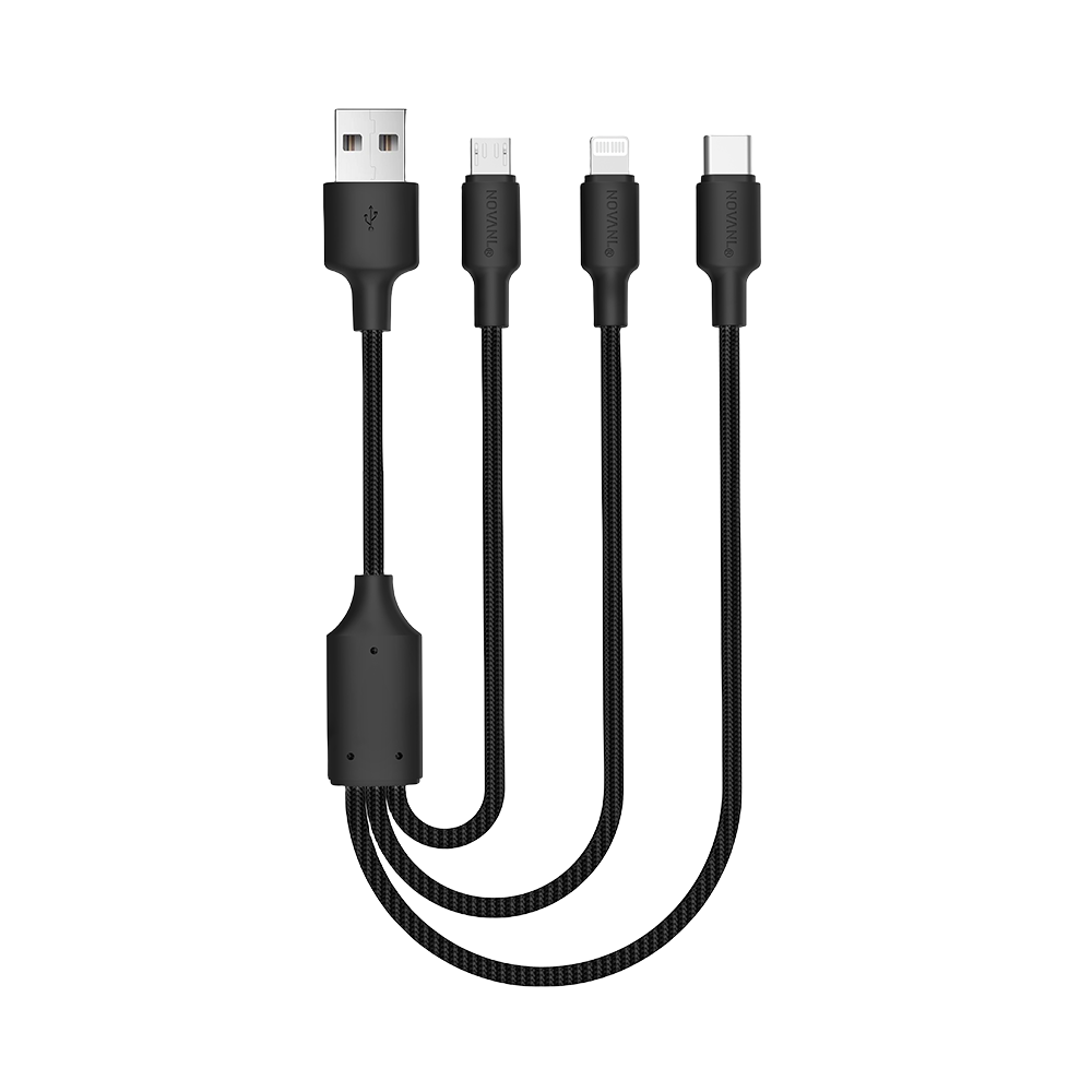 NOVANL SpeedCharge Kabel 1.5M USB-A naar 3-in-1 Kabel 12W