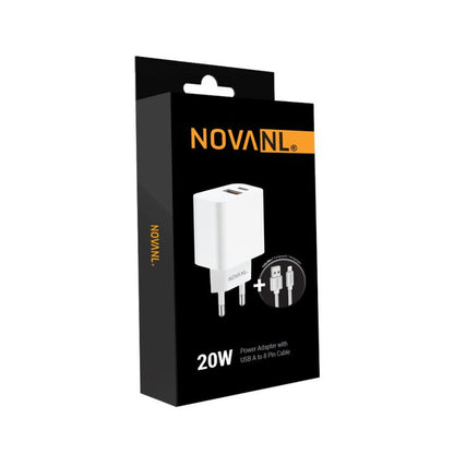 NOVANL ProCharge 20W Adapter met SpeedCharge USB-A naar 8-Pin Kabel