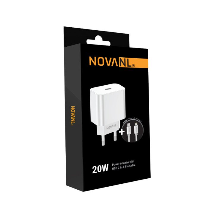 NOVANL ProCharge 20W Adapter met SpeedCharge USB-C naar 8-Pin Kabel