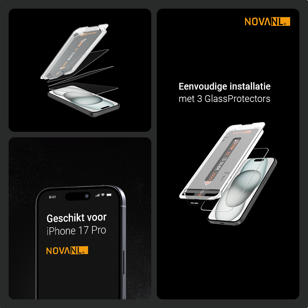 NOVANL 3 in 1 GlassProtector (incl. Applicator) Compatible for iPhone 17 Pro