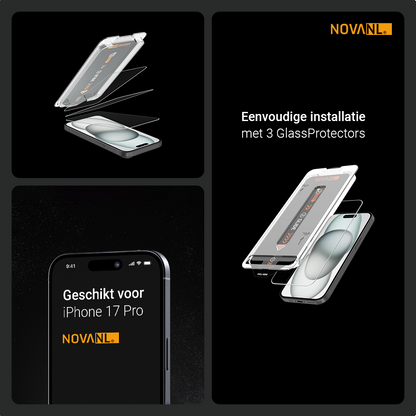NOVANL 3 in 1 GlassProtector (incl. Applicator) Compatible for iPhone 17 Pro